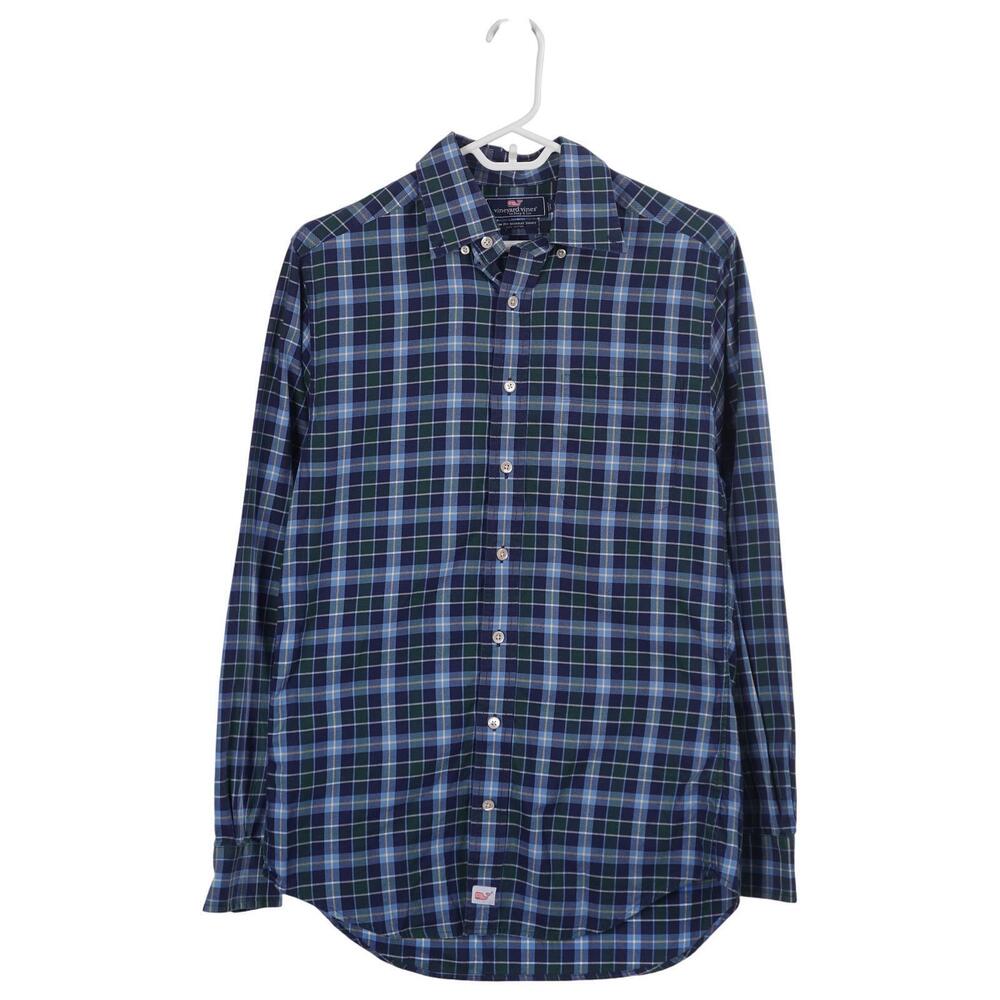 Vineyard Vines Murray Shirt Men S Blue Green Plaid Cotton Slim Fit Long Sleeve